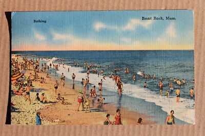Linen postcard BATHING BEACH, BRANT ROCK, PLYMOUTH COUNTY, MA 1944