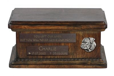 American Bulldog - Urn for dog s ashes with relief, sentence, low model ArtDog