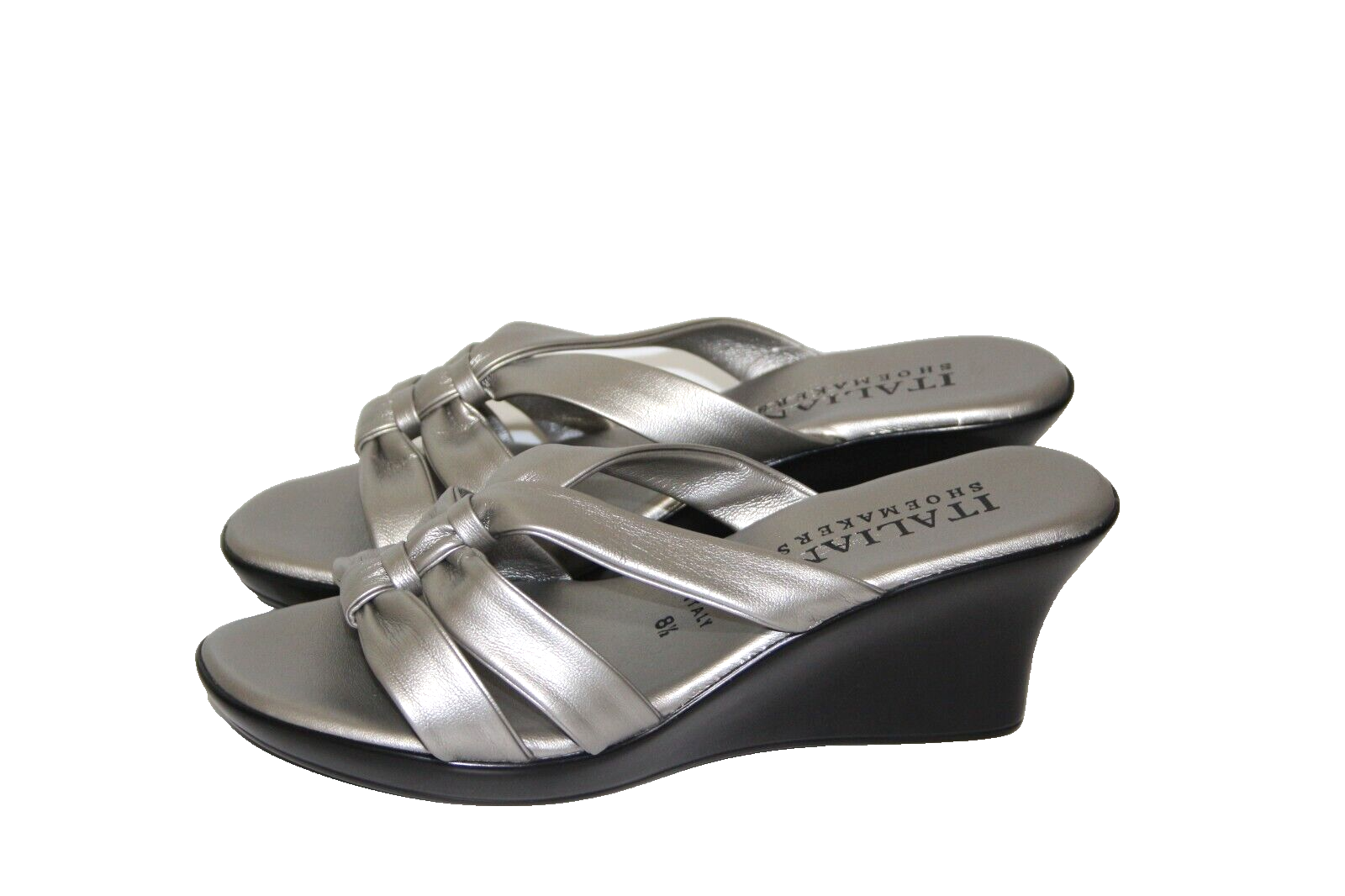 Italian Shoemakers Women's Silver Wedge Sandals Slip on Sz 8 1/2 Brand New
