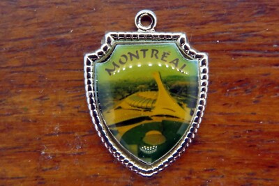 Vintage silver MONTREAL CANADA TOWER OLYMPIC STADIUM TRAVEL SHIELD charm 31-35