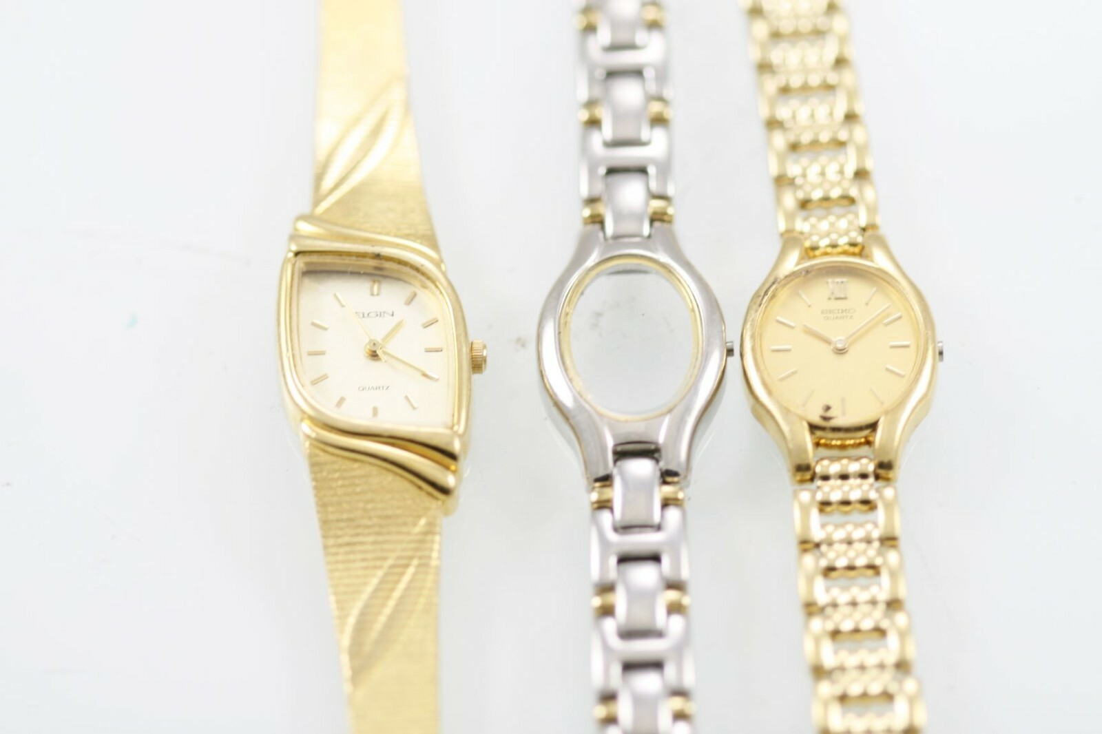 Seiko Elgin Watch Women Gold Silver Stainless Steel Batt Non