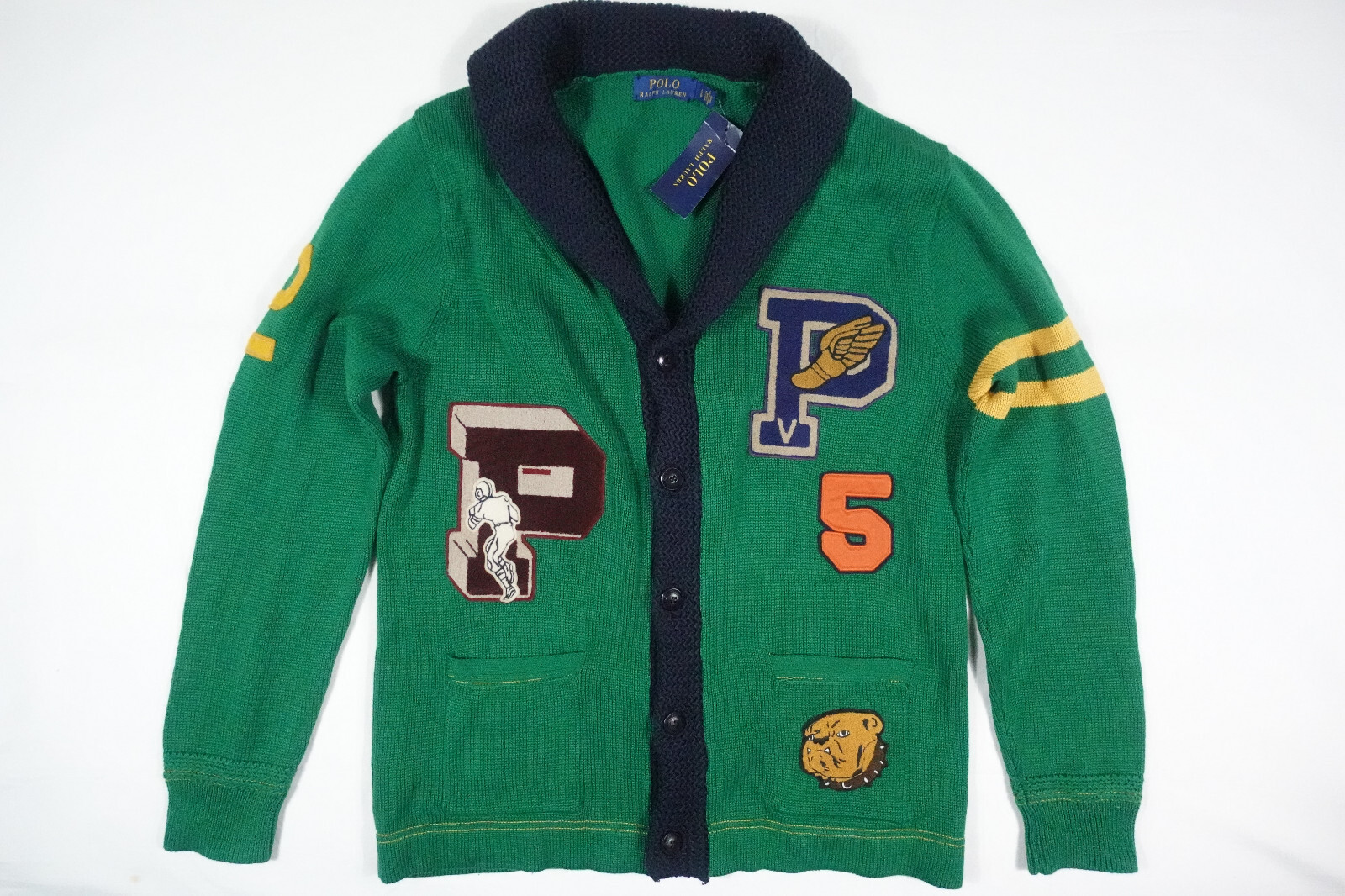 Polo Ralph Lauren Cardigan Sweater Varsity Letterman P Wing