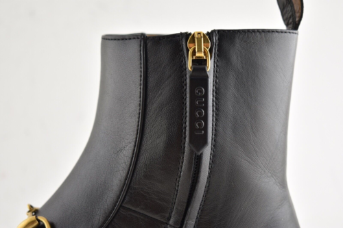 Pre-owned Gucci Jordaan Black Leather Horsebit Short Chelsea Ankle Bootie Boot 35