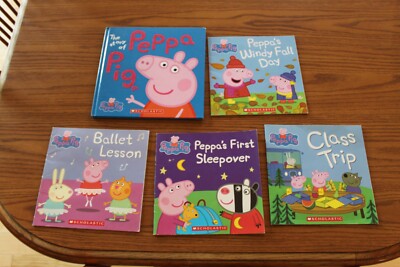 5 Peppa Pig Picture Books Lot Story Fall Sleepover Class Trip Ballet Windy