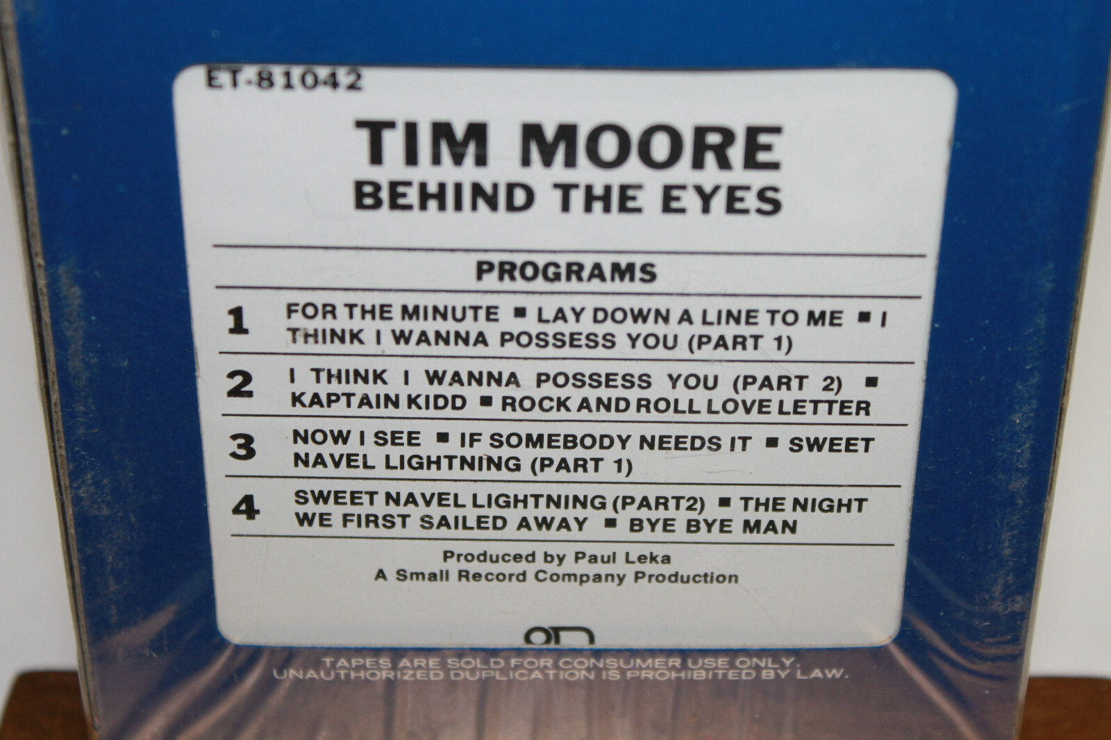 Tim Moore Behind The Eyes 8 Track Factory Sealed New Old Stock