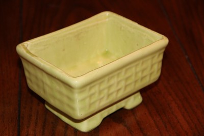 Vintage Ceramic Planter on short pedestal - Basket Weave Pattern Classic