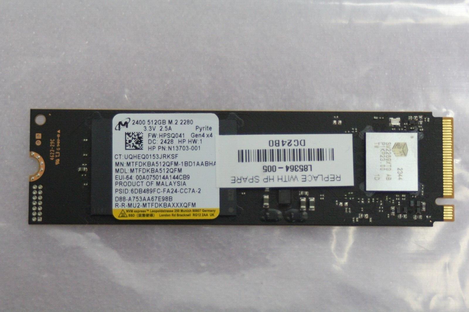 ②-W748-Micron NVMe 256GB SSD 4点 HP - Micron NVMe 256GB SSD - M.2 2280 Gen3 x4 Solid State
