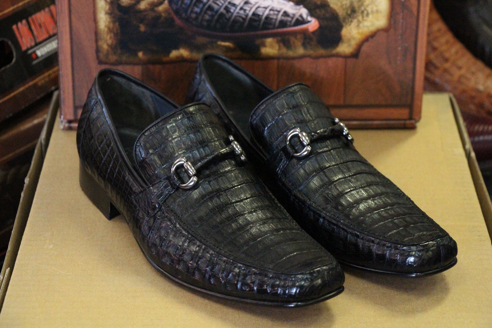 Pre-owned Los Altos Boots Los Altos Genuine Black Crocodile Loafer Dress Shoe (ee) Width