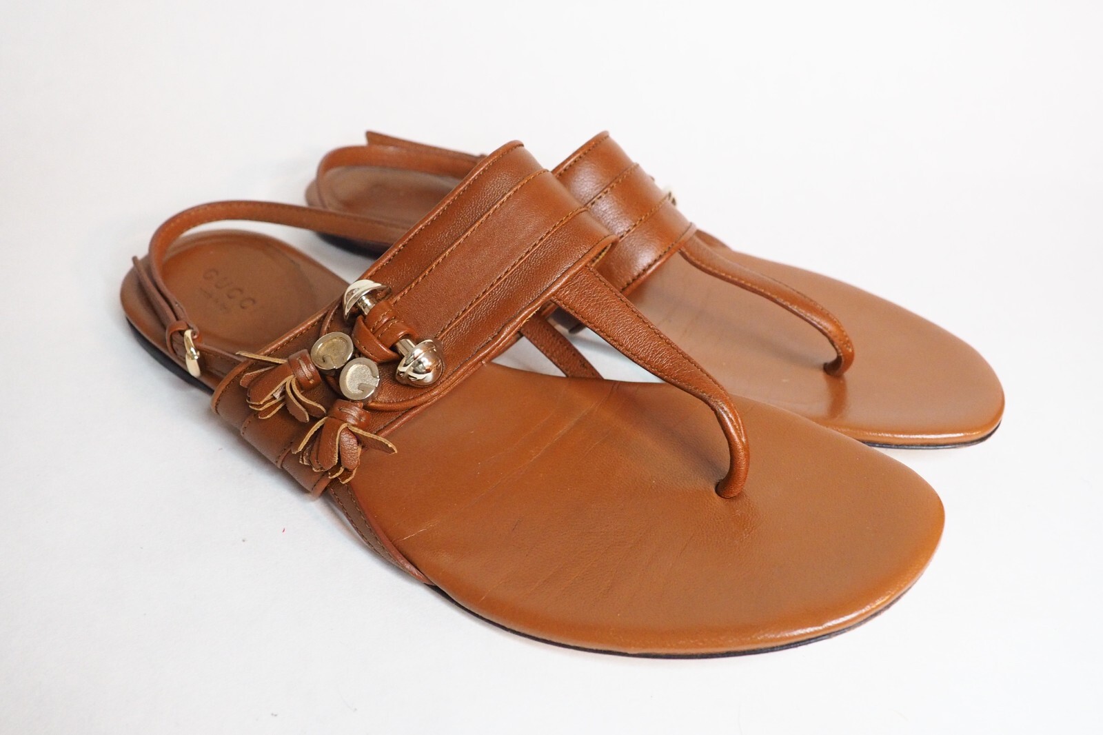 【GUCCI】Horsebit Leather Thong Sandal ブラウン Gucci Brown Leather Horsebit Thong Sandals Size 8.5/39
