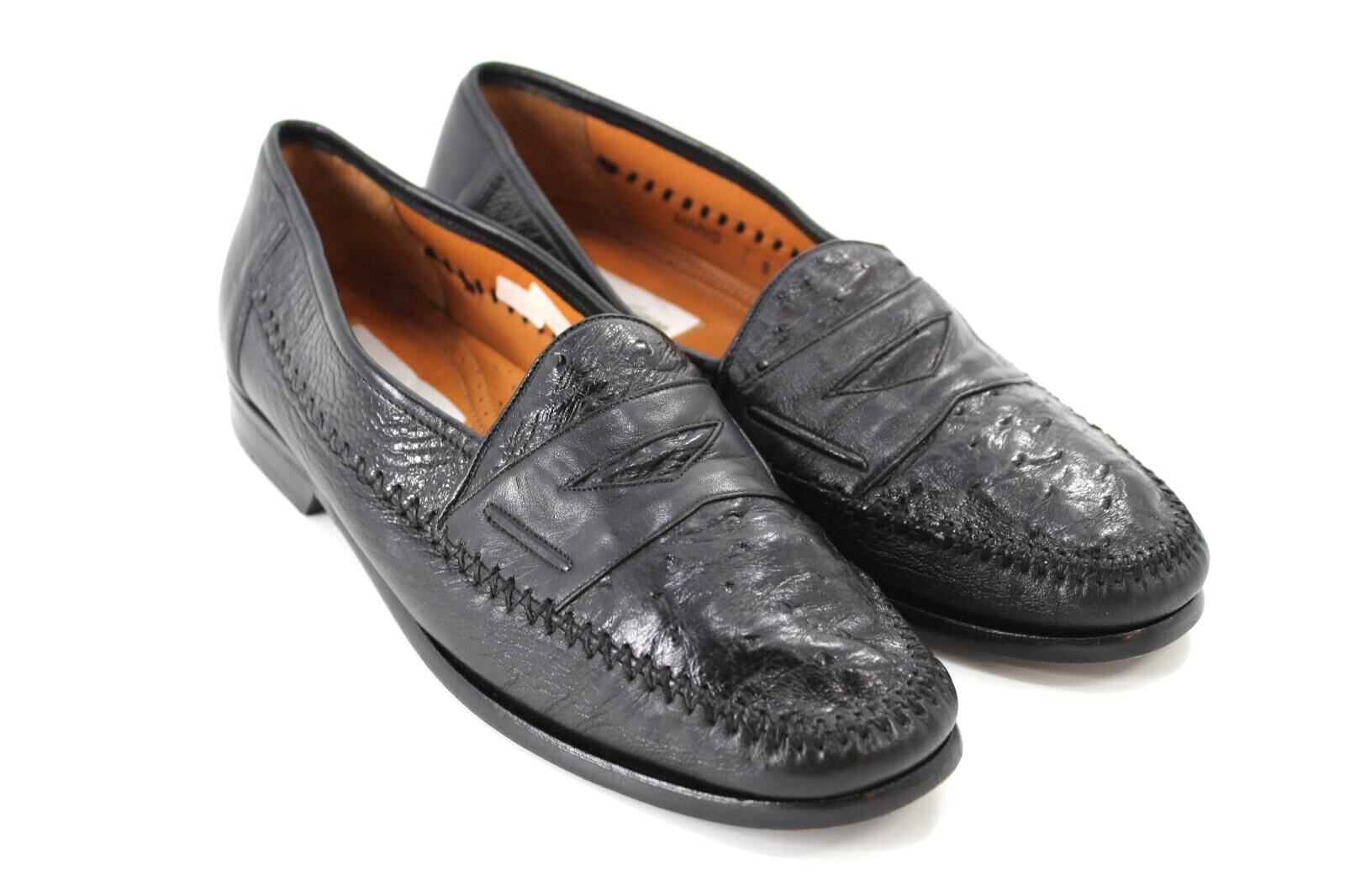 Mezlan Rollini Platinum Full Quill Ostrich 
Black Leather Men\'s 10.5 M Loafers Mezlan  main image 2