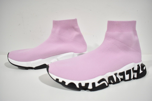 Pre-owned Balenciaga Speed Graffiti Light Pink White Black Sock High Top Knit Sneaker 40