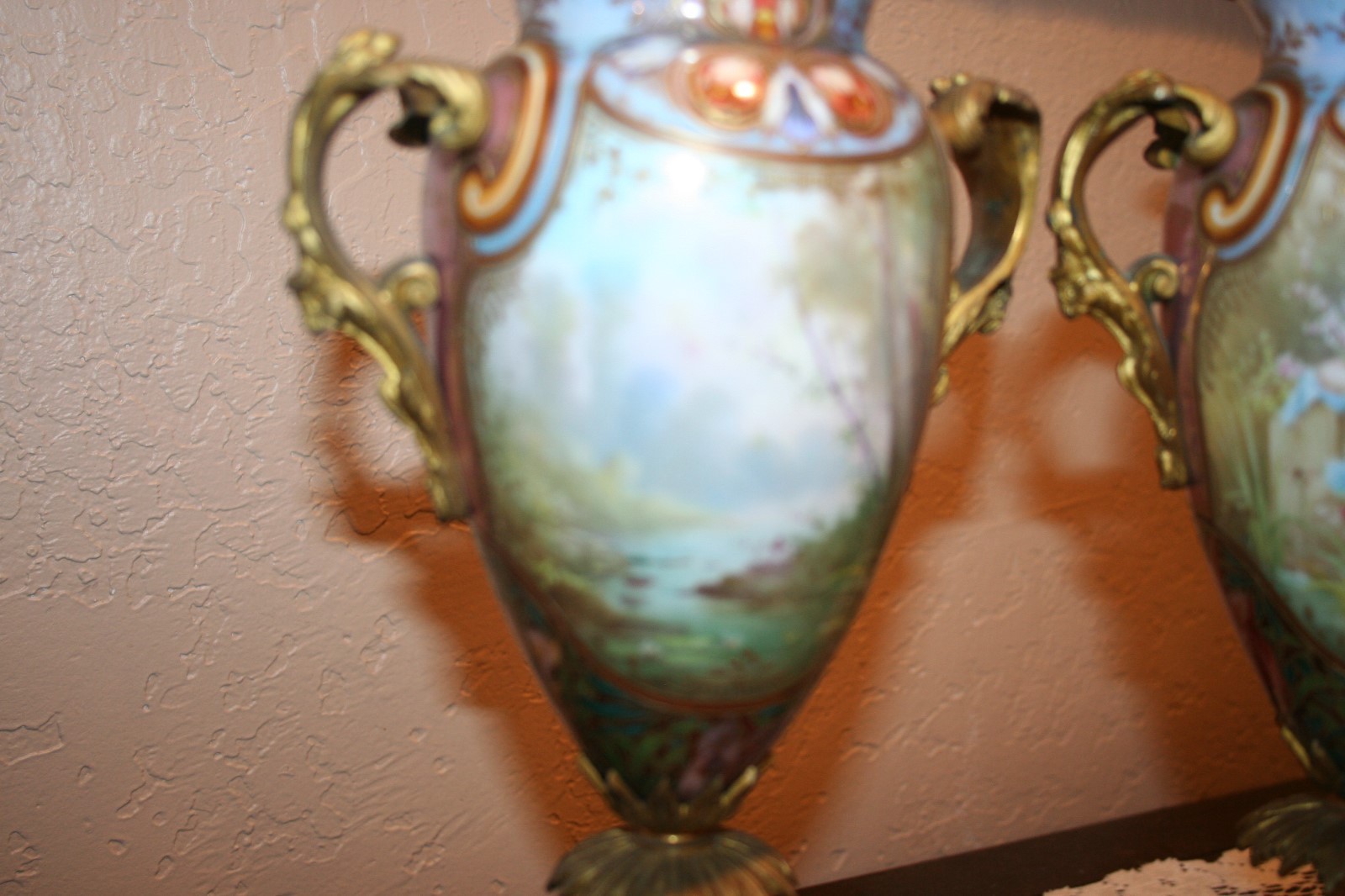 Stunning Pair of Antique French Signed Collet Hand Painted Porcelain Urns