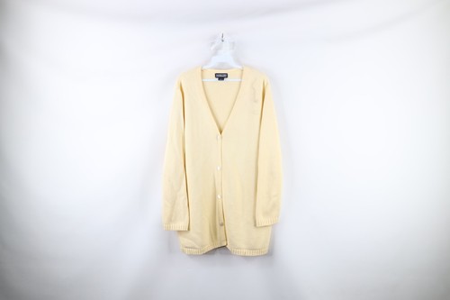 90s LANDS‘END Cotton knit cardigan Vintage 90s Lands End Womens 1X Distressed Blank Cotton Knit