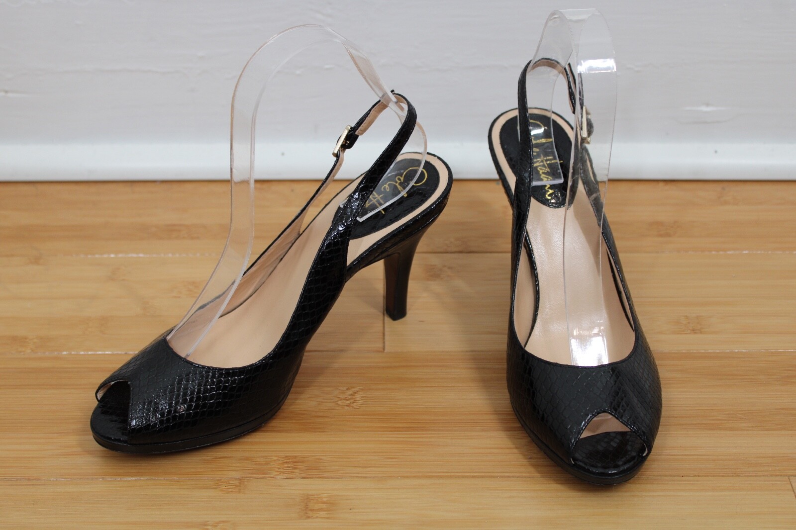 Cole Haan 7.5 NikeAir Black Snake Leather Peep Toe Slingback
