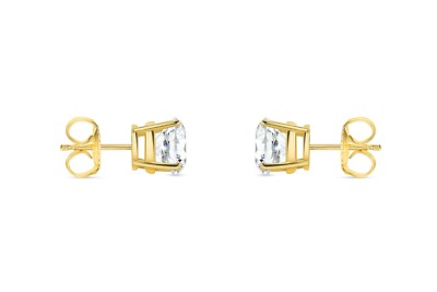 Pre-owned Shine Brite With A Diamond 4 Ct Round Cut Earrings Studs Solid Real 18k Yellow Gold Push Back Basket In White/colorless