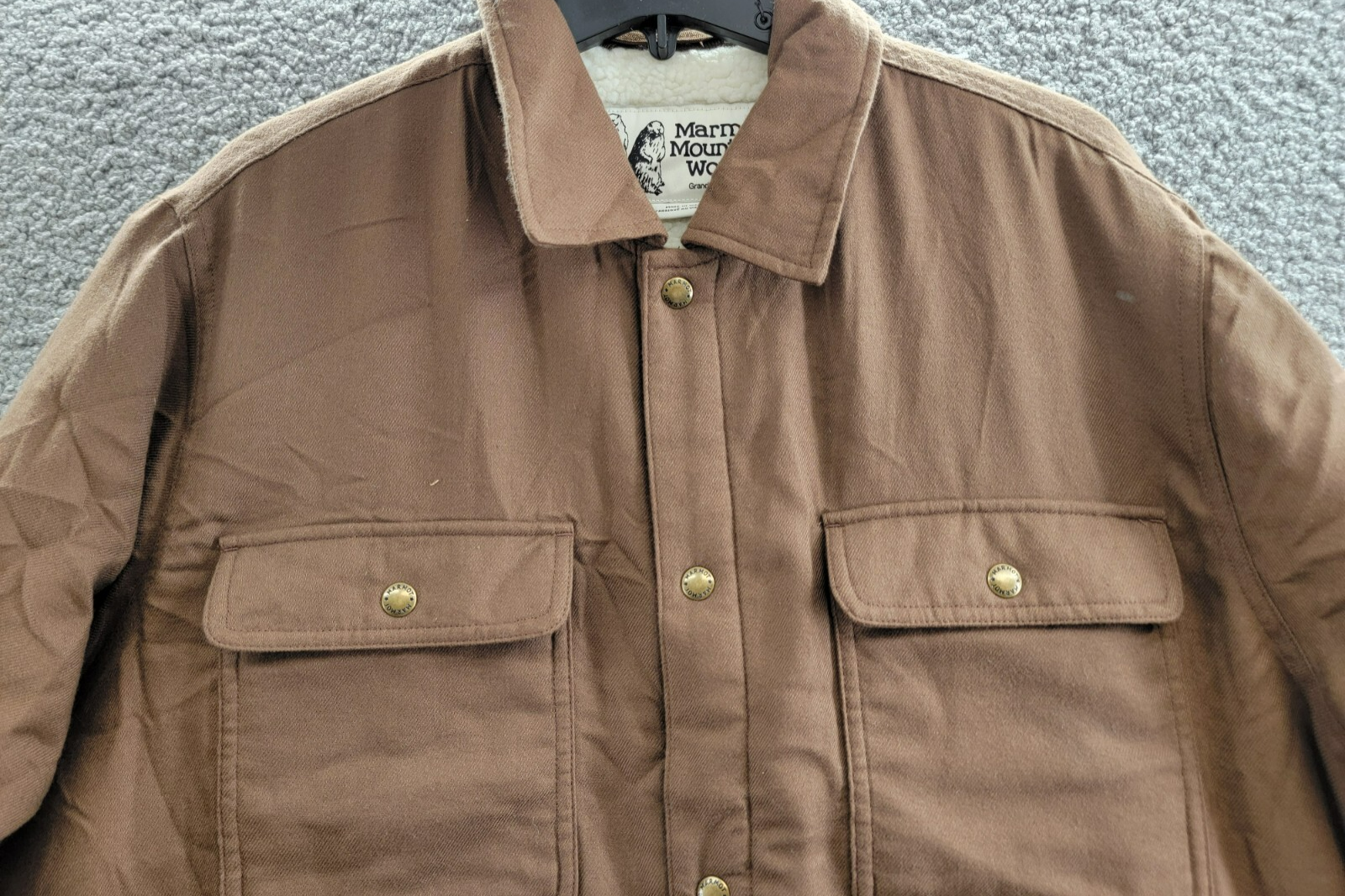 Marmot Ridgefield Sherpa Flannel Shirt Jacket Men's L Pinecone Flap Pockets L/S - Picture 3 of 20