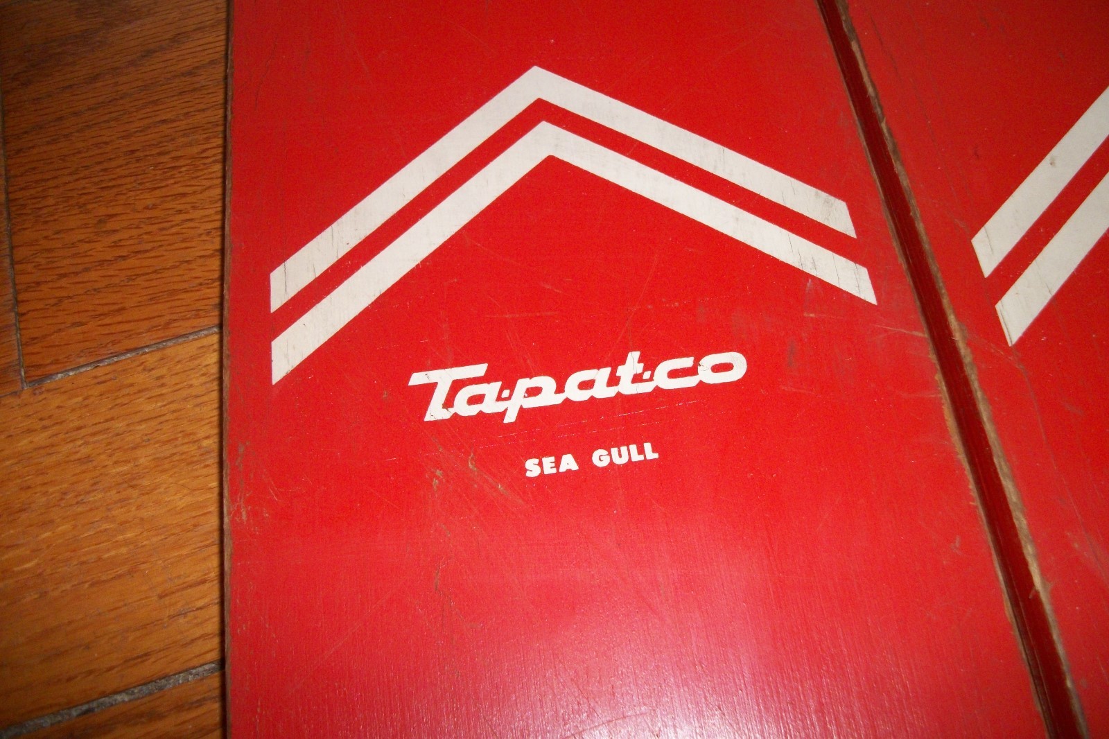 Very Cool Vintage Wooden Water Skis  RED   TAPATCO  Made in USA