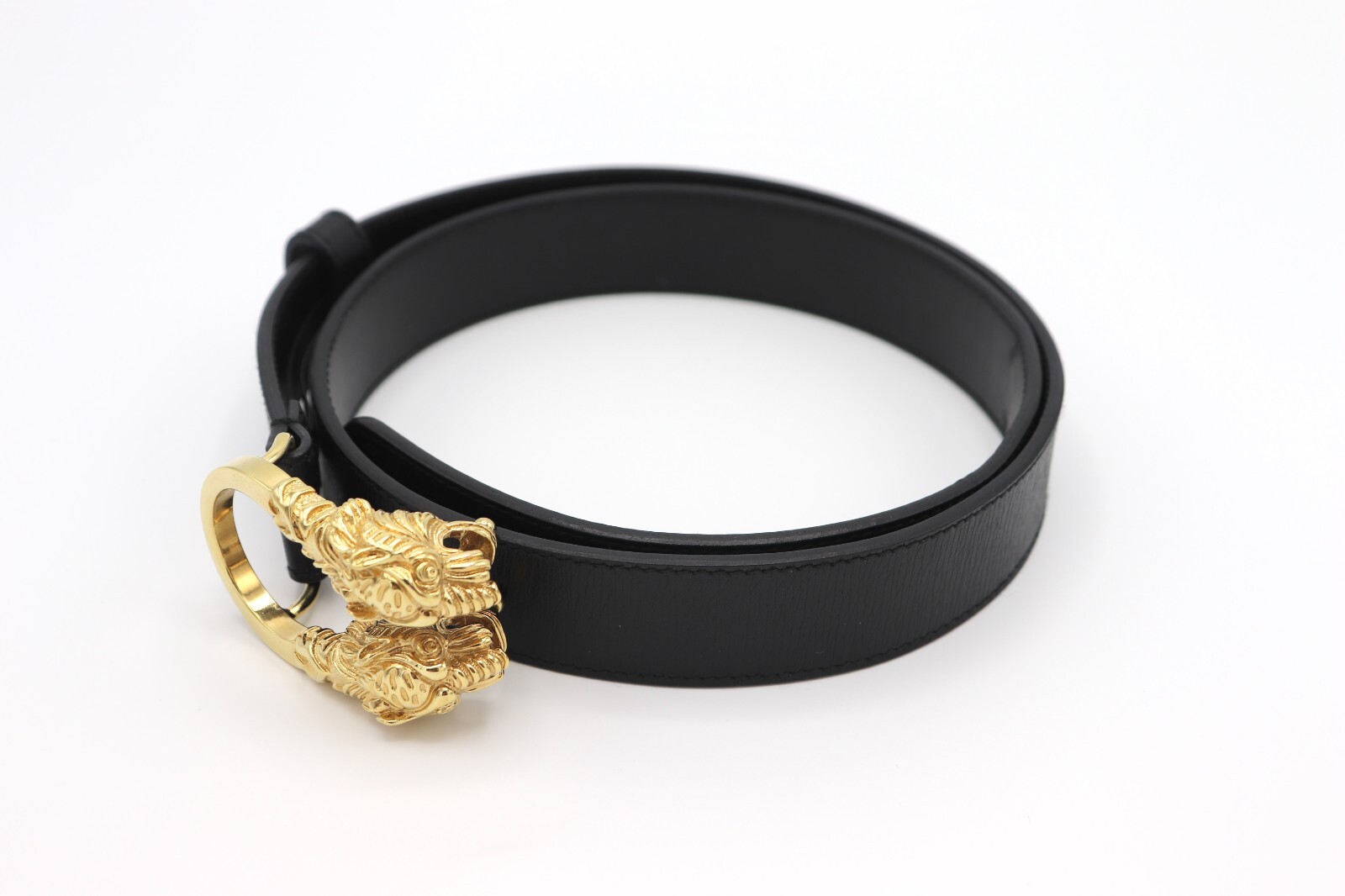Authentic GUCCI Double Tiger Head Buckle Leather Belt 70・28