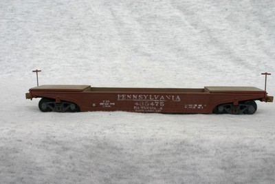 Red Ball HO PRR semi-well flat car built from vintage wood and metal kit