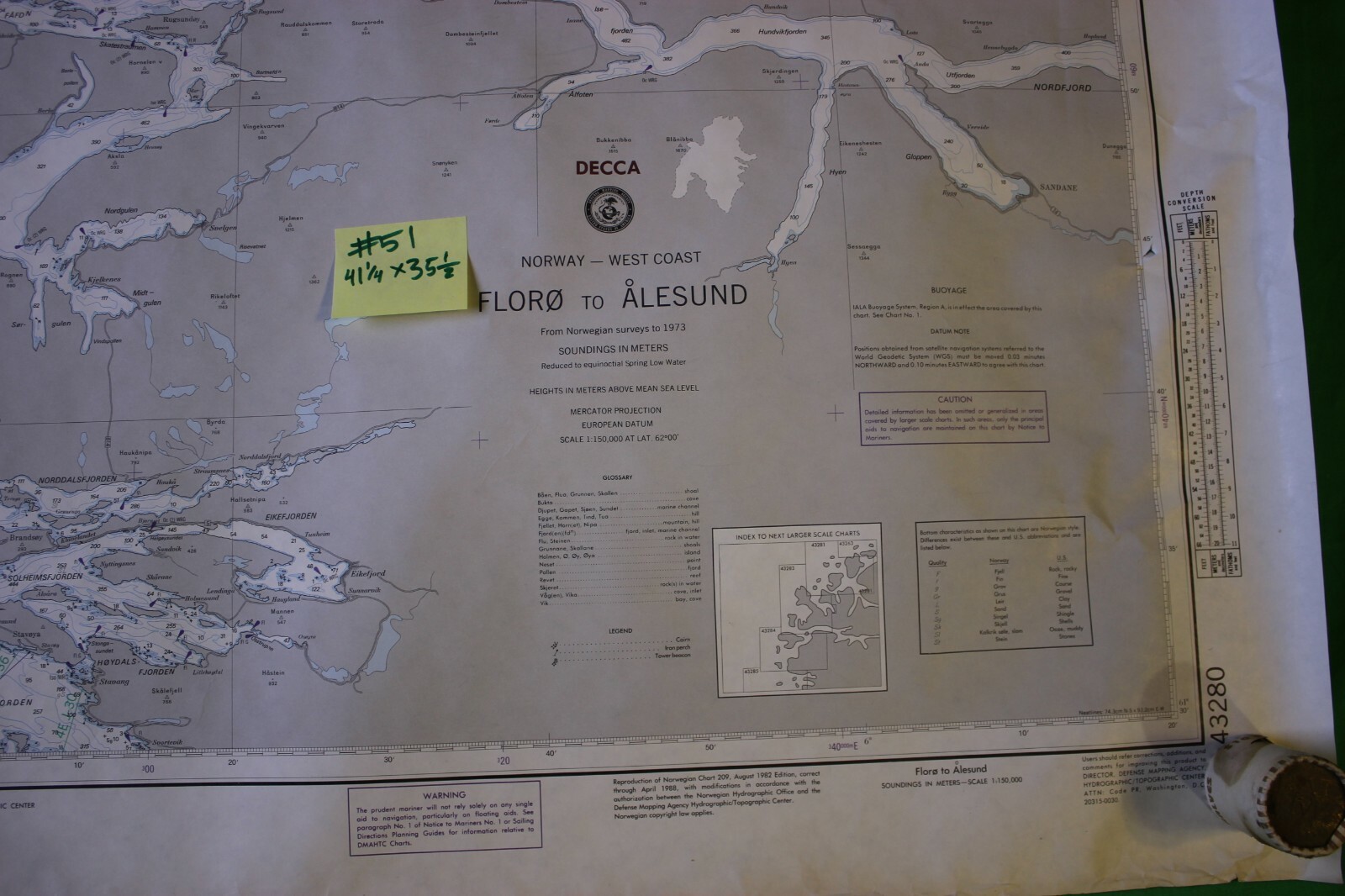 Norway West Coast Floro To Alesund 41x35.5 Vintage 1989 Nautical Chart/Map