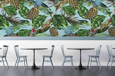 3D Pineapple Leaves Green Pattern Self-adhesive Removeable Wallpaper Wall Mural