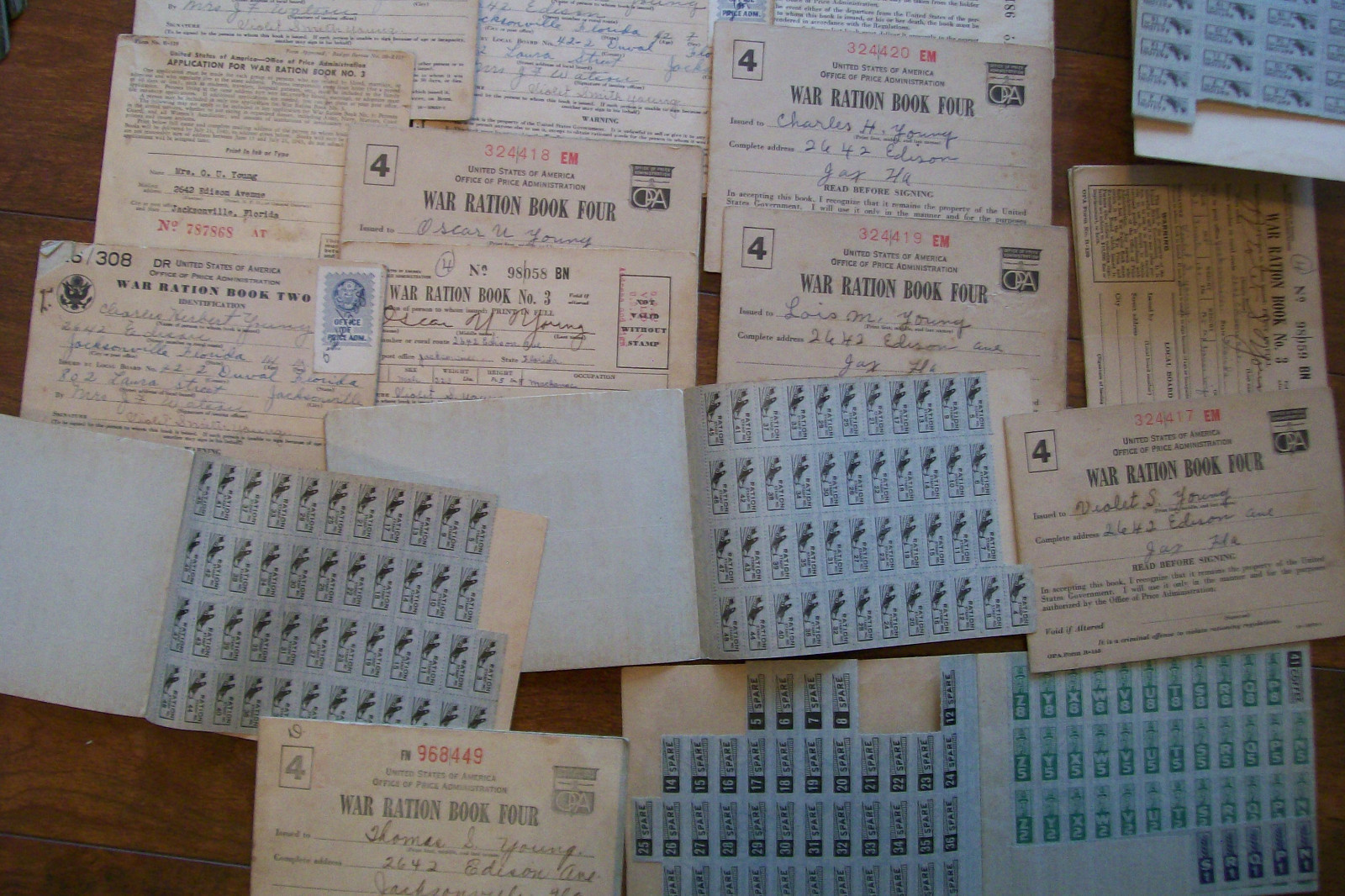 20X WAR RATION BOOKLETS 1943 STAMPS PLUS BOOKS USED BOOK 1 - BOOK 4 RATIONS