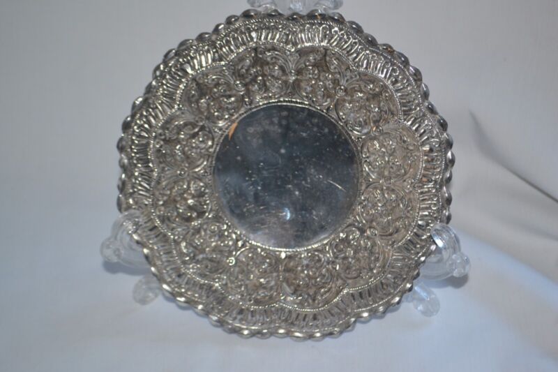 Vintage Indonesian Indonesia Yogya Silver Footed Tray Plate