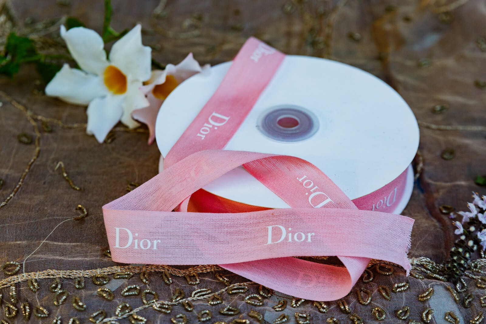 Authentic Christian DIOR 1” wide Pink Ribbon White Letters 3