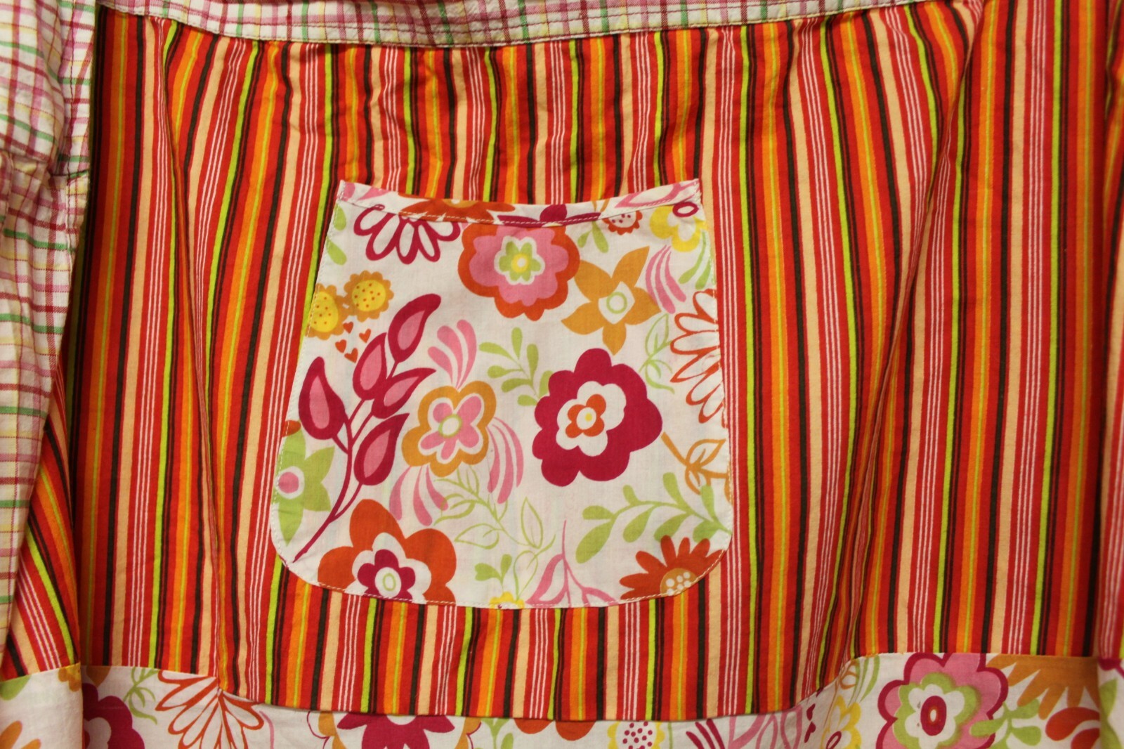 Pier One Retro Small Half Apron Yellow Orange Striped Flowers