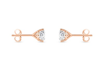 Pre-owned Shine Brite With A Diamond 1.25 Ct Round Lab Created Grown Diamond Earrings 14k Rose Gold F/vs Martini Push In White/colorless