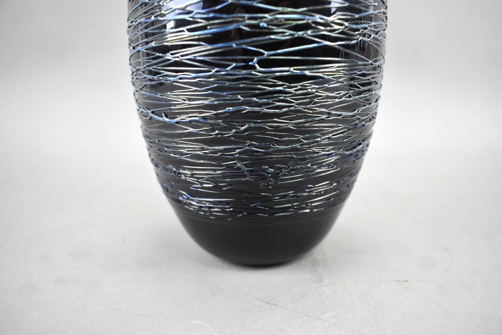 Artisan Amethyst Blue Sterling Silver Threading Hand Blown Art Glass Vase