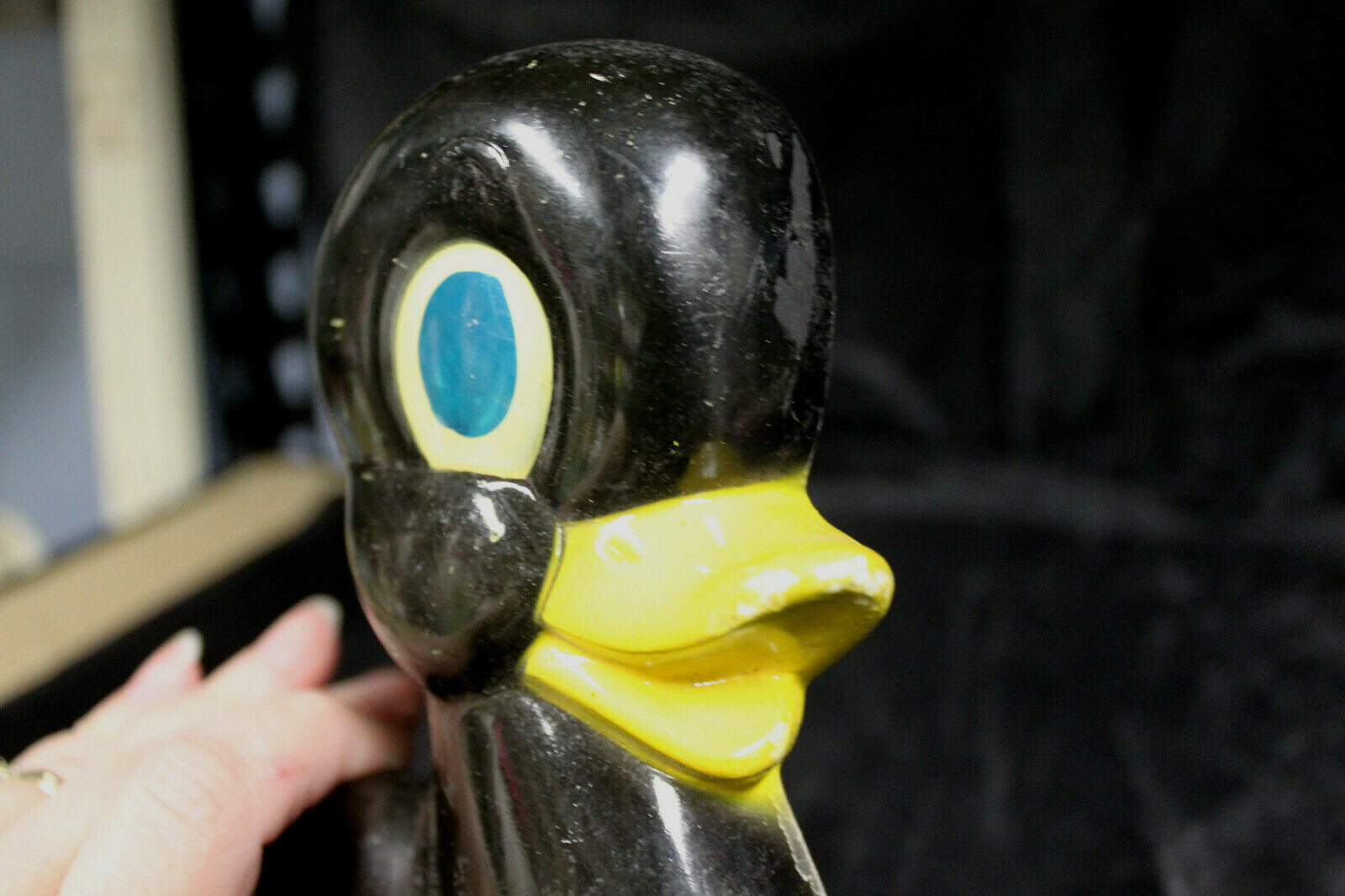 Vintage Retro 1963 Chalkware Duck Ducky Hanging Plaque Bathroom Black Duckie