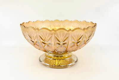 Vintage Pair Peach Carnival Glass Candy Pedestal Bowls Desert bowls Starter Dishes