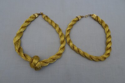 Vintage 80s Lot of 2 Gold Metallic Thread Twist Knot Choker Necklace