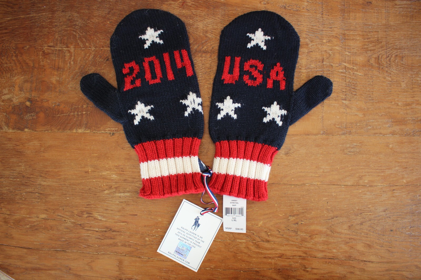【RALPH LAUREN】TEAM USA KNIT GLOVE NEW Polo Ralph Lauren 2014 USA Olympic Team Mittens L/XL