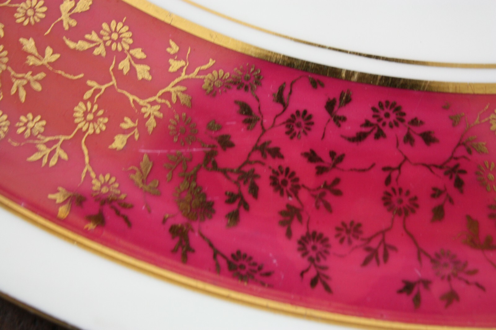 Rosenthal Deep Pink  Charger Plate Gilded Floral & Accents on White Germany 13
