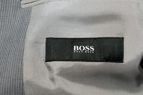 Pre-owned Hugo Boss "paolini1/movio1us" Men's 100% Wool Striped Gray Two Button Suit