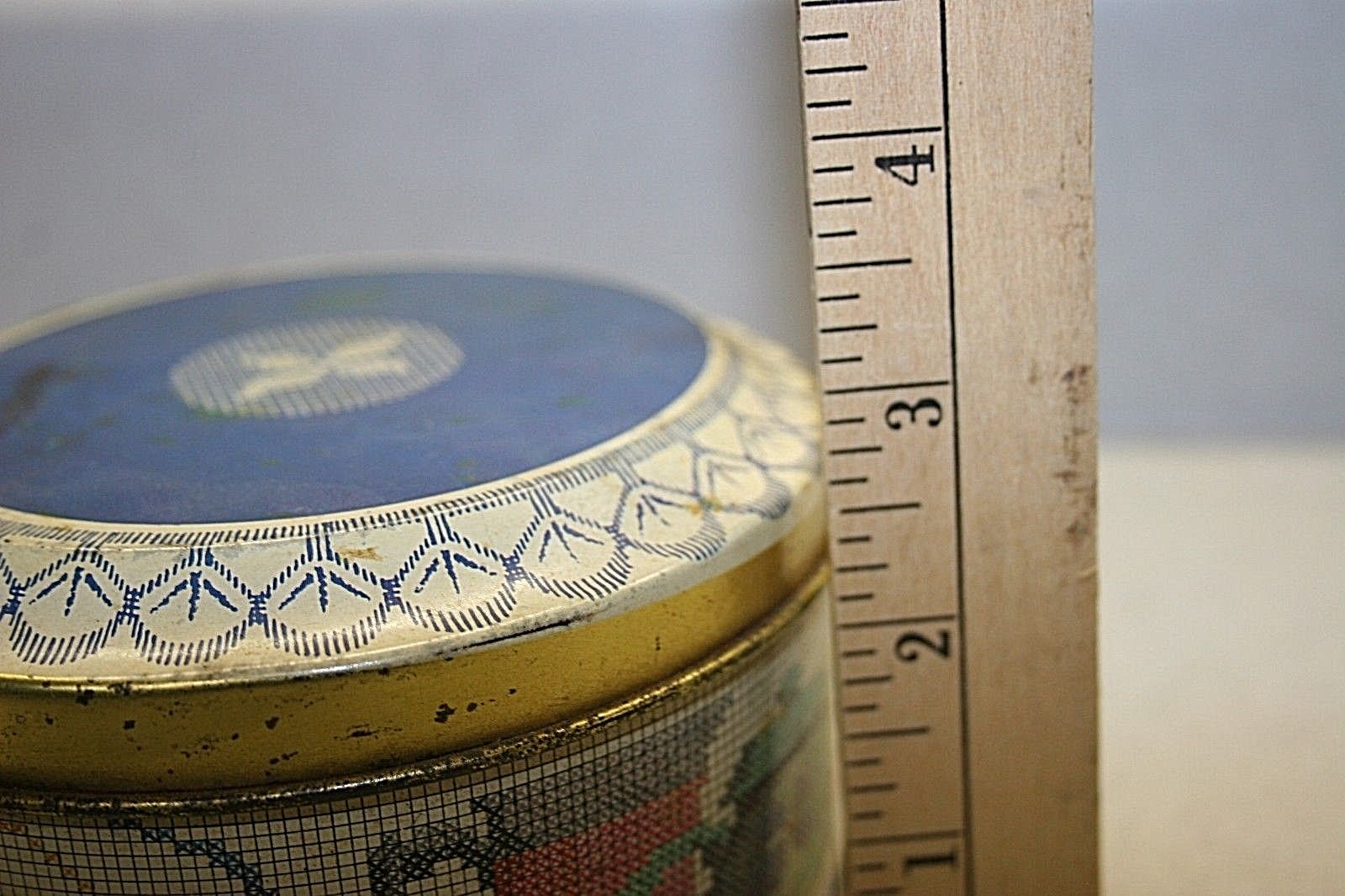 8 Miniature Cookie Cutters In Vintage Cross Stitch Theme Candy/Cookie Tin