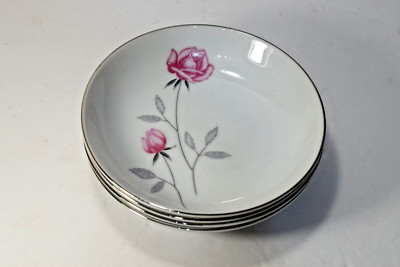 Nasco Belair Japan 5'' Sauce Bowl - Set of 4 Pink Rose Gray Leaves Brown Stem