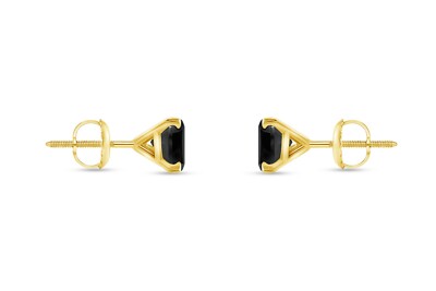 Pre-owned Shine Brite With A Diamond 2 Ct Princess Cut Black Earrings Studs Solid 14k Yellow Gold Screw Back Martini In White/colorless