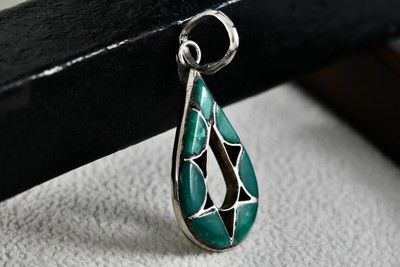 Native American Star of David Turquoise Inlay Teardrop Pendant