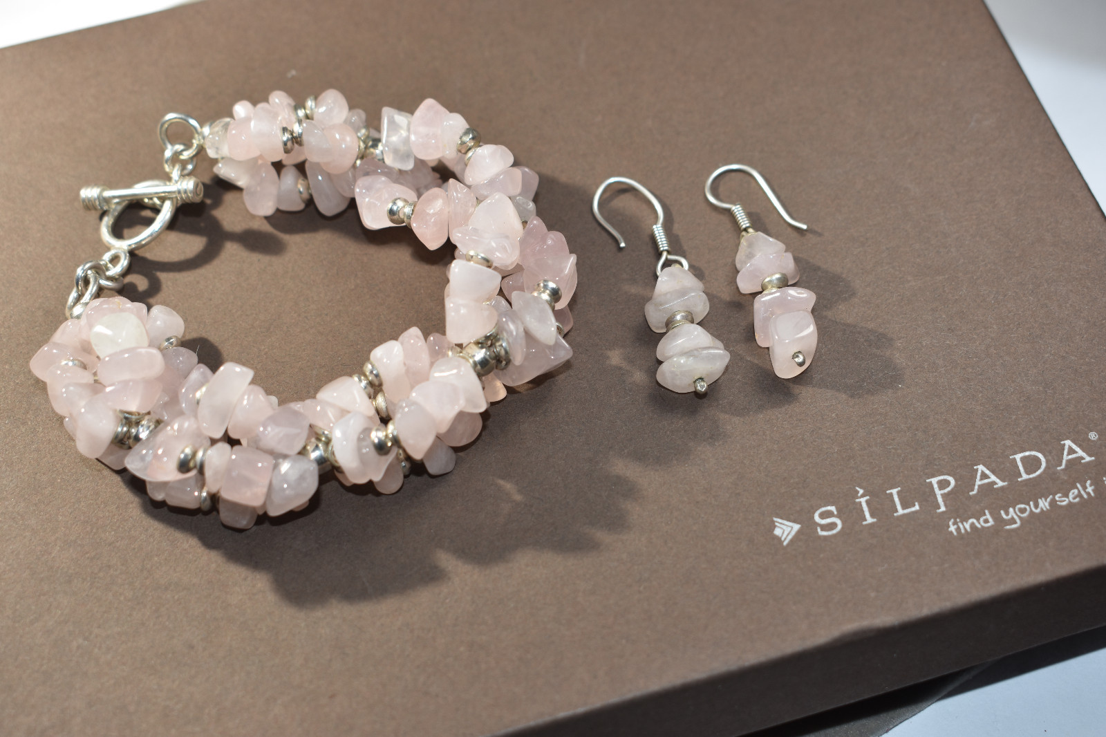 Silpada RARE B0929 Rose Quartz Bracelet And W1005 Earrings HTF