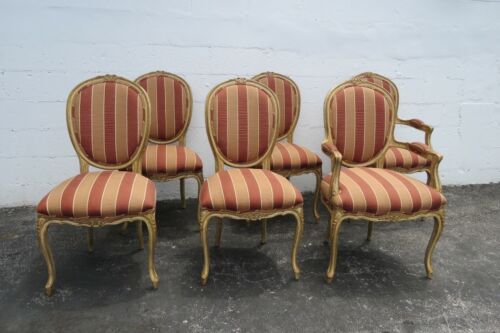 French Shabby Chic Carved Painted Distressed Set of Six Dining Chairs 2317