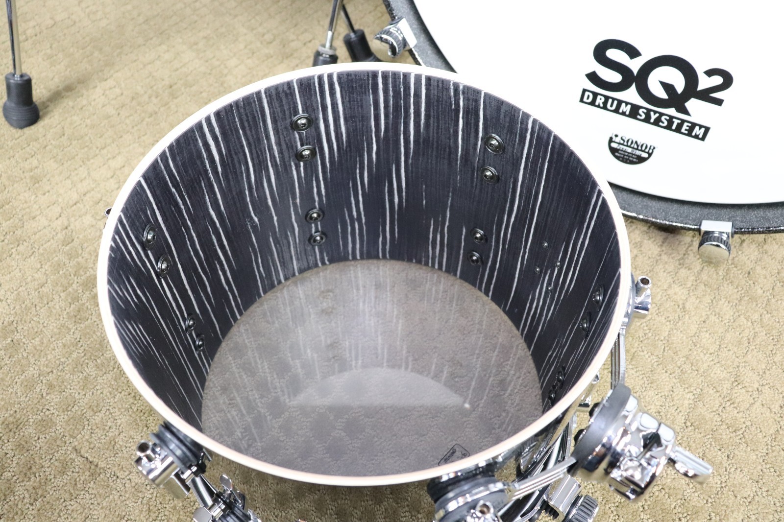 Sonor SQ2 Med/Thin Maple 3 Pc Black Sparkle Hi Gloss Ebony White Stripes Inside