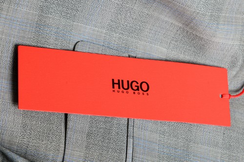 Pre-owned Hugo Boss "astian/hets182" Men's 100% Wool Extra Slim Fit Plaid Two Button Suit In Gray