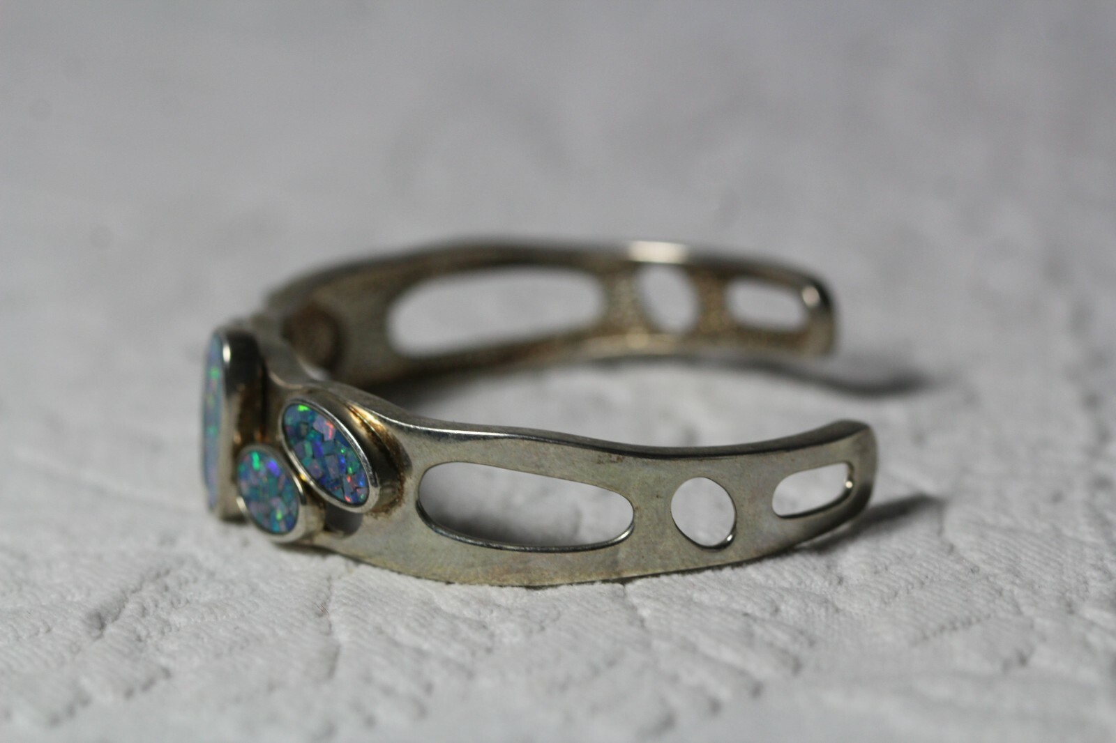 Whitney Kelly WK 925 Sterling Silver Natural Opal Mosaic Inlay Cuff Bracelet