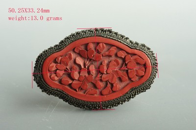 Antique Chinese Export Hand Carved Cinnabar Brooch Pin