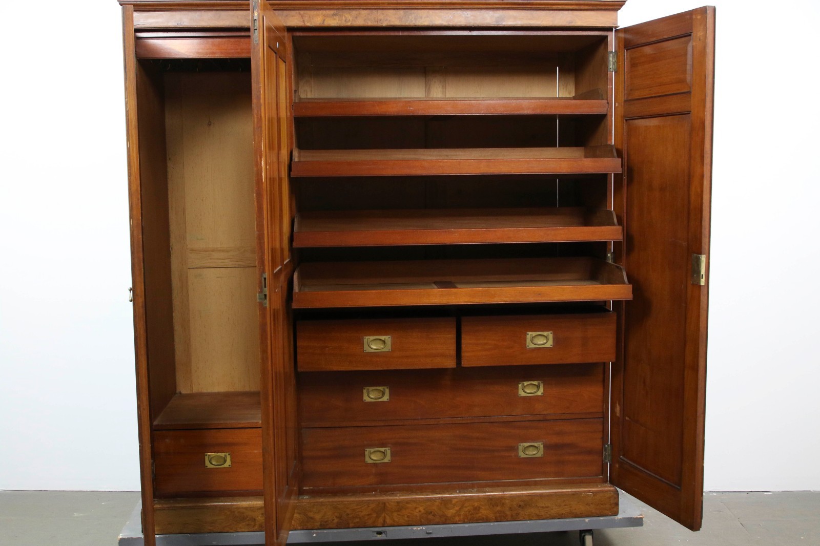 Elegant English Gentleman's Wardrobe  Armoire Closet Magnificent Burled Walnut