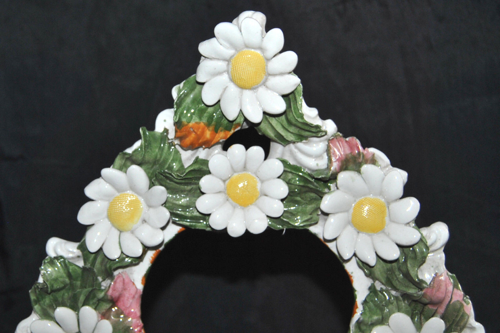 Mid Century Italy Porcelain Sculptural Daisy Picture Table Top Frame NICE RARE