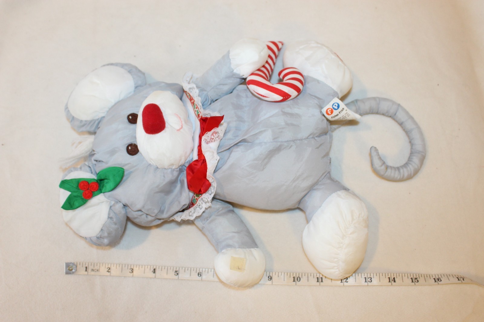 Puffalump Christmas Mouse Gray Candy Cane Plush 1987 Fisher Price Plush 8016 15